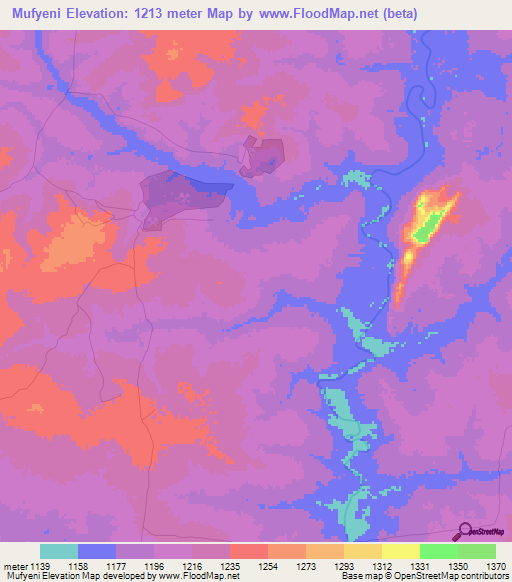 Mufyeni,Zambia Elevation Map