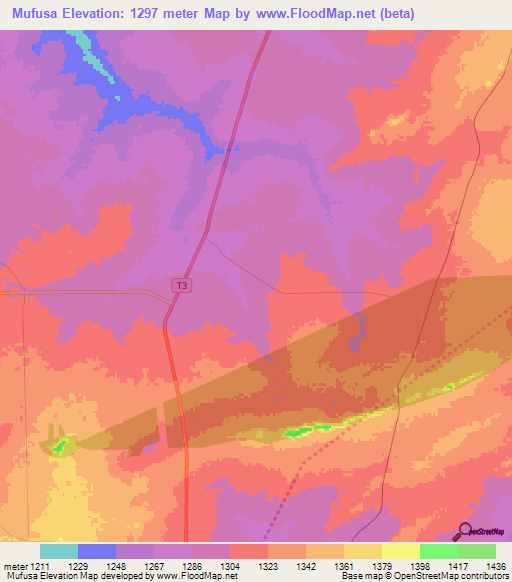 Mufusa,Zambia Elevation Map