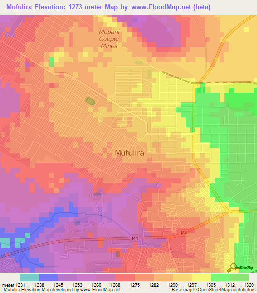 Mufulira,Zambia Elevation Map