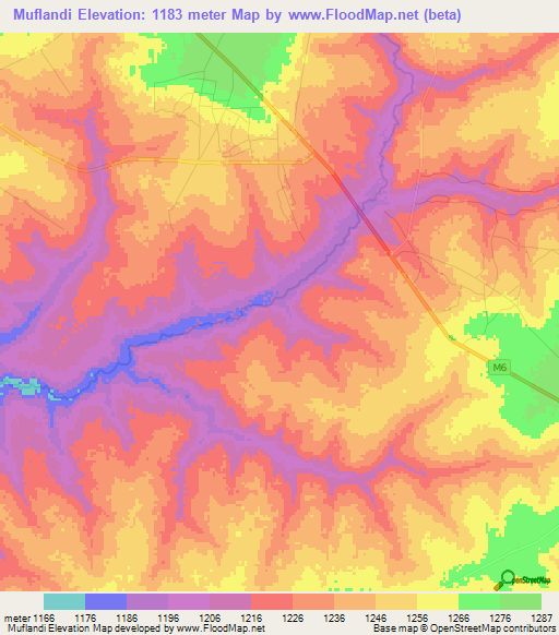 Muflandi,Zambia Elevation Map