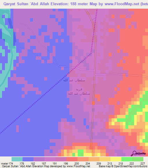 Qaryat Sultan `Abd Allah,Iraq Elevation Map