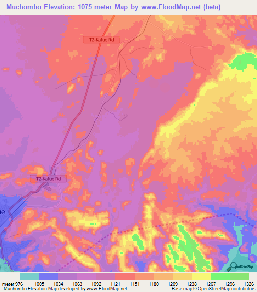 Muchombo,Zambia Elevation Map