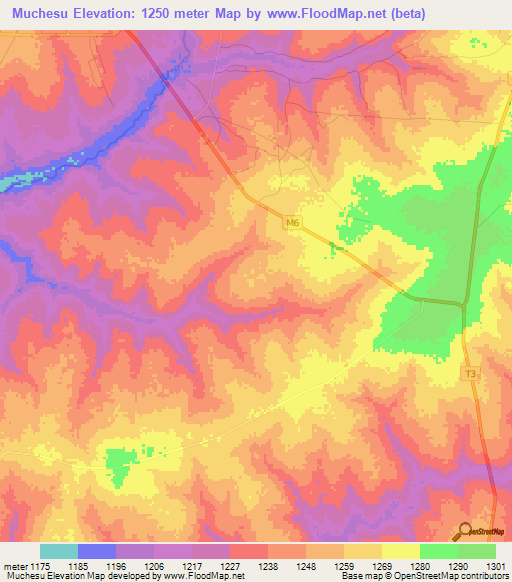 Muchesu,Zambia Elevation Map