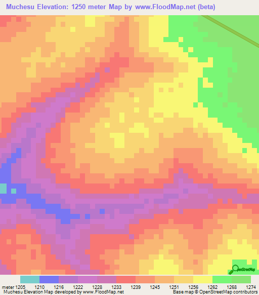 Muchesu,Zambia Elevation Map