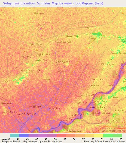 Sulaymani,Iraq Elevation Map