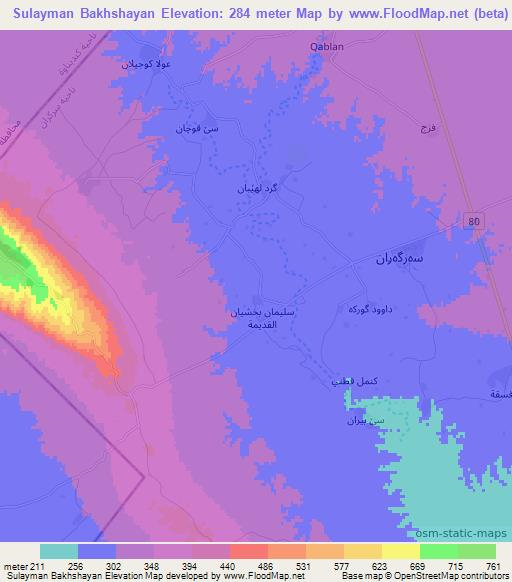 Sulayman Bakhshayan,Iraq Elevation Map