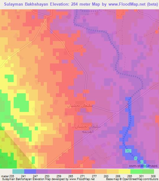 Sulayman Bakhshayan,Iraq Elevation Map