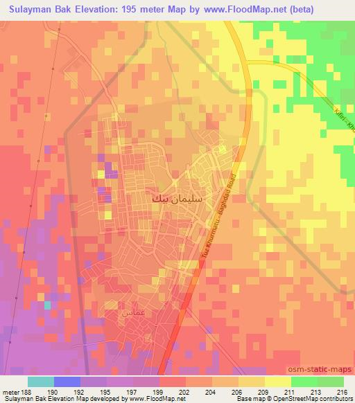 Sulayman Bak,Iraq Elevation Map