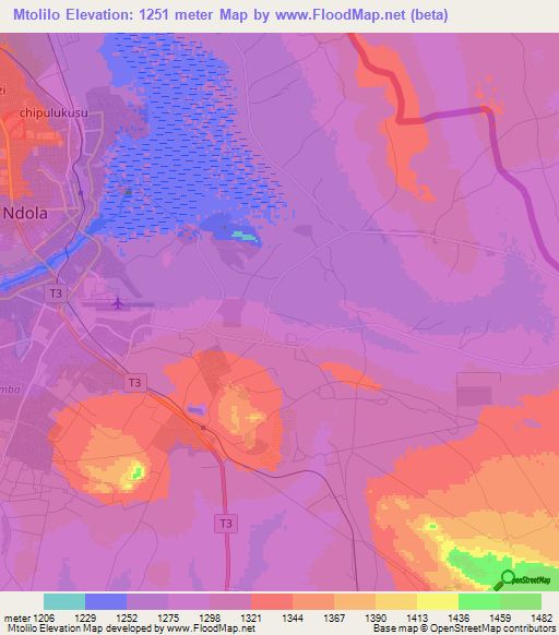 Mtolilo,Zambia Elevation Map