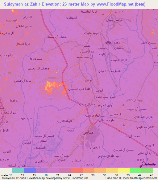 Sulayman az Zahir,Iraq Elevation Map