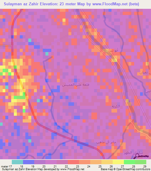 Sulayman az Zahir,Iraq Elevation Map