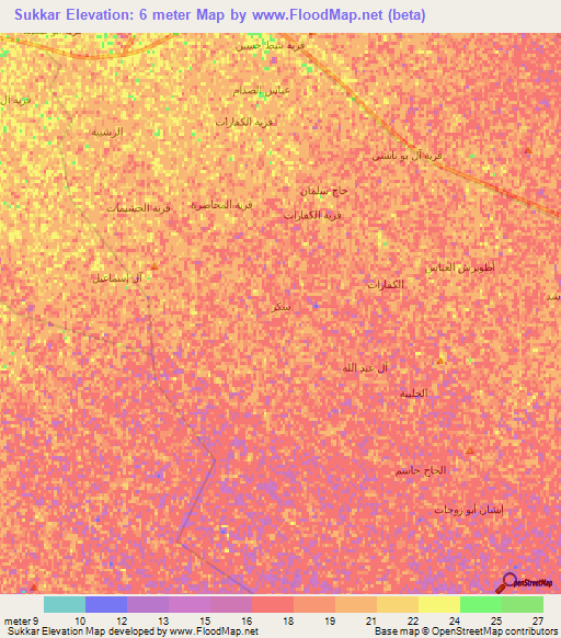 Sukkar,Iraq Elevation Map