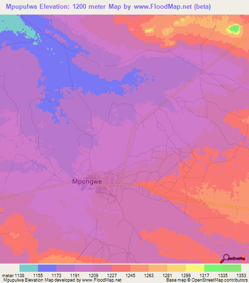 Mpupulwa,Zambia Elevation Map