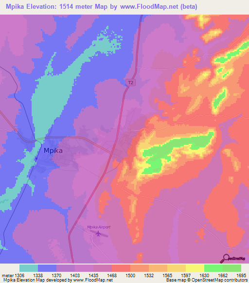 Mpika,Zambia Elevation Map