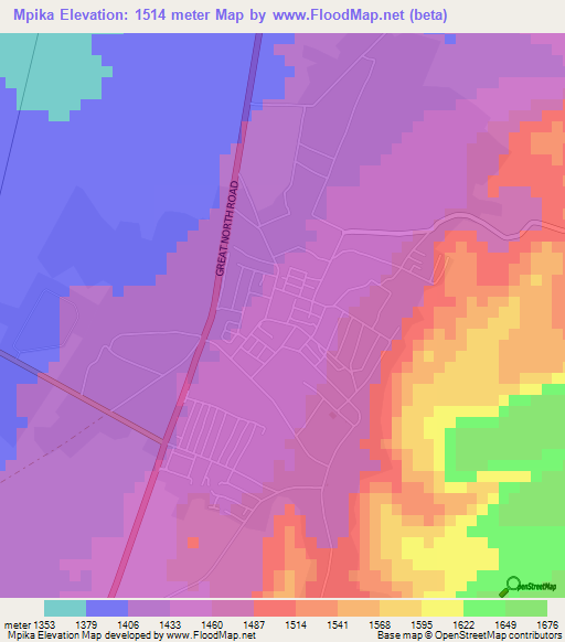 Mpika,Zambia Elevation Map