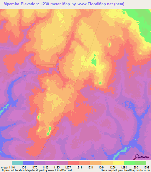 Mpemba,Zambia Elevation Map