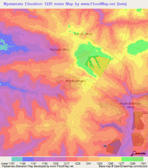 Mpatamatu,Zambia Elevation Map