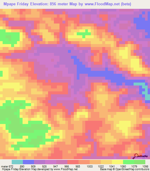 Mpape Friday,Zambia Elevation Map