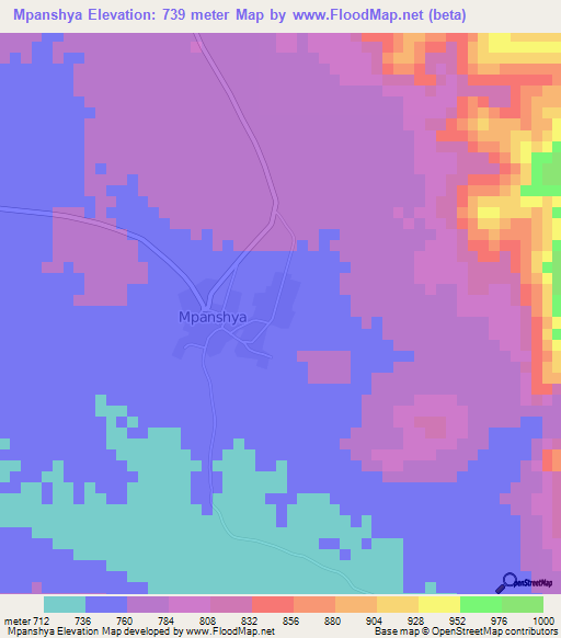 Mpanshya,Zambia Elevation Map