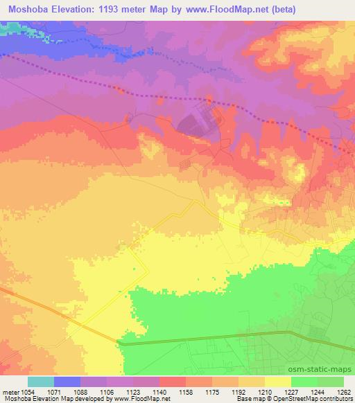 Moshoba,Zambia Elevation Map