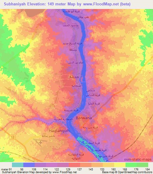 Subhaniyah,Iraq Elevation Map