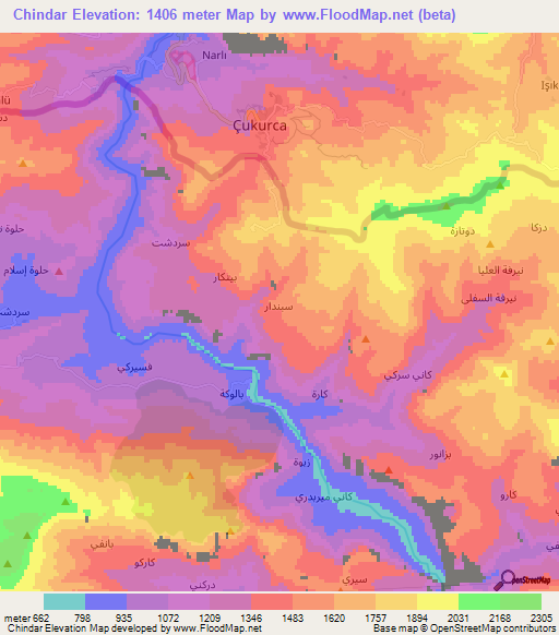 Chindar,Iraq Elevation Map