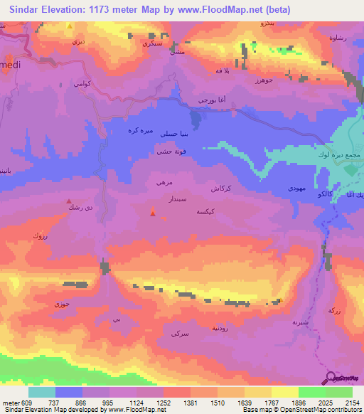 Sindar,Iraq Elevation Map