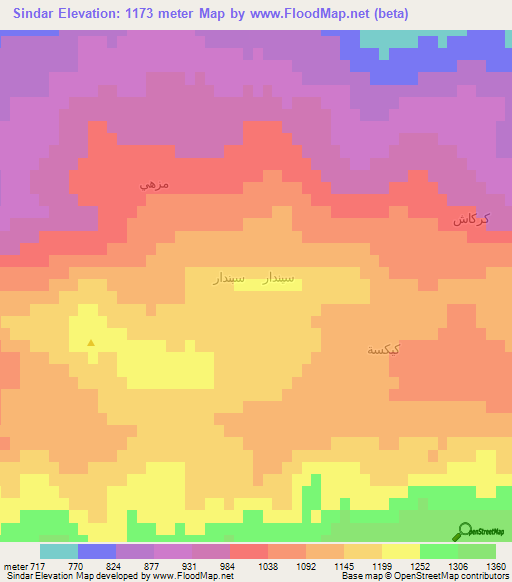 Sindar,Iraq Elevation Map