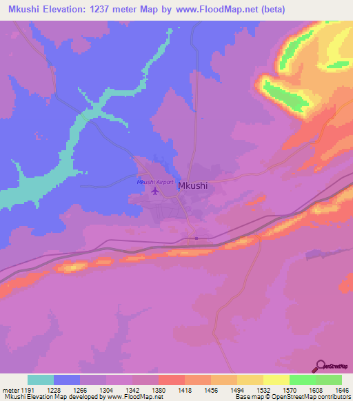 Mkushi,Zambia Elevation Map