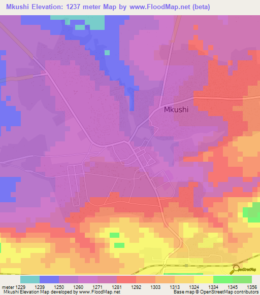 Mkushi,Zambia Elevation Map