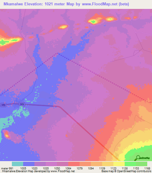 Mkamalwe,Zambia Elevation Map