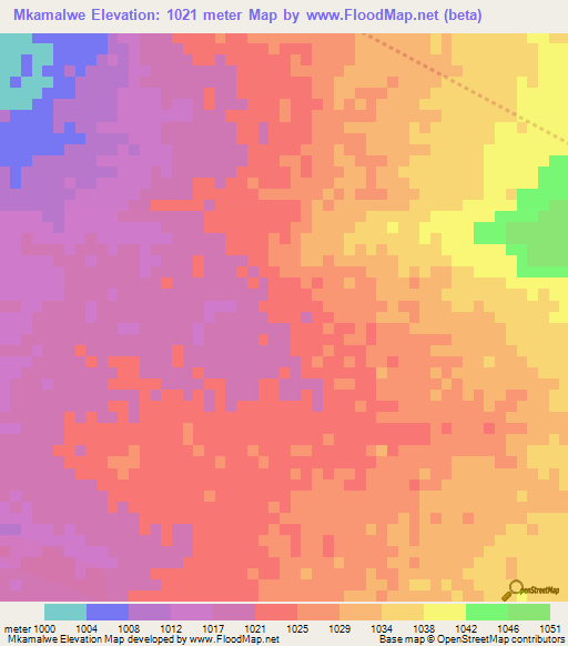 Mkamalwe,Zambia Elevation Map