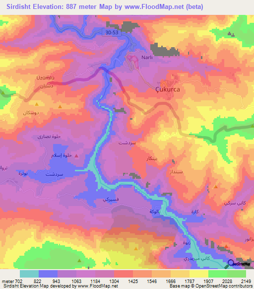 Sirdisht,Iraq Elevation Map