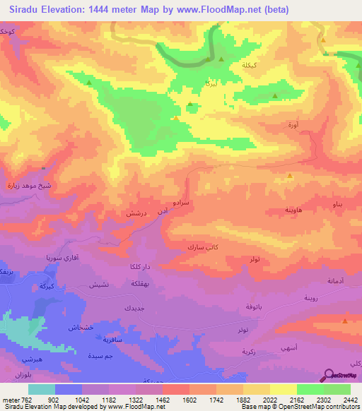 Siradu,Iraq Elevation Map