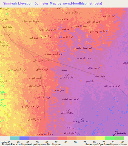 Sinniyah,Iraq Elevation Map