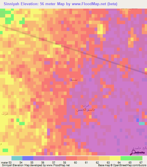 Sinniyah,Iraq Elevation Map