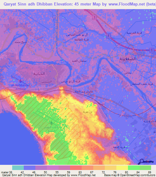 Qaryat Sinn adh Dhibban,Iraq Elevation Map