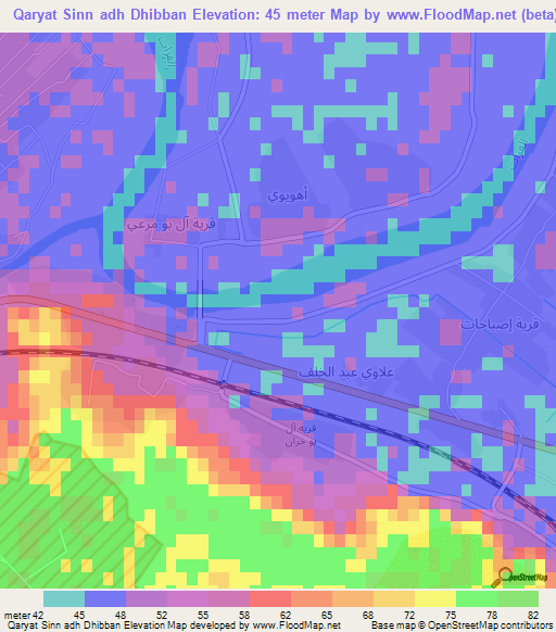 Qaryat Sinn adh Dhibban,Iraq Elevation Map