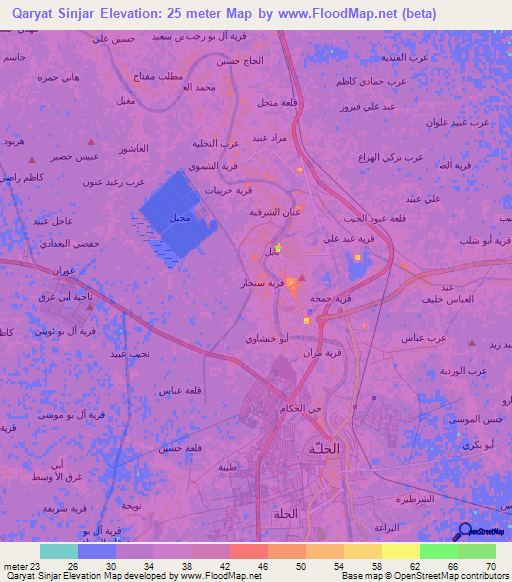 Qaryat Sinjar,Iraq Elevation Map