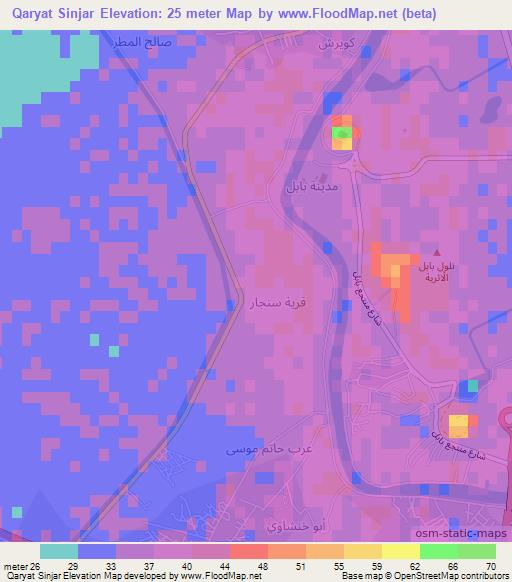 Qaryat Sinjar,Iraq Elevation Map