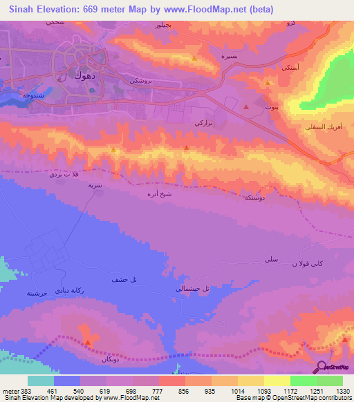 Sinah,Iraq Elevation Map