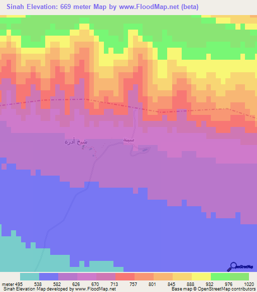 Sinah,Iraq Elevation Map