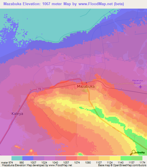 Mazabuka,Zambia Elevation Map