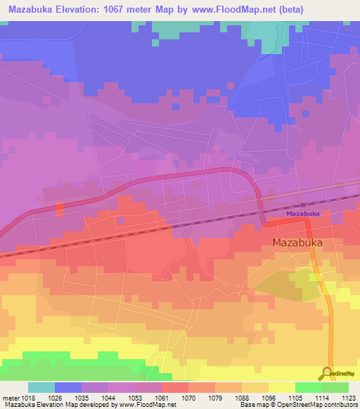 Mazabuka,Zambia Elevation Map