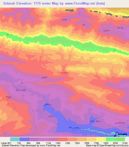 Sidarah,Iraq Elevation Map