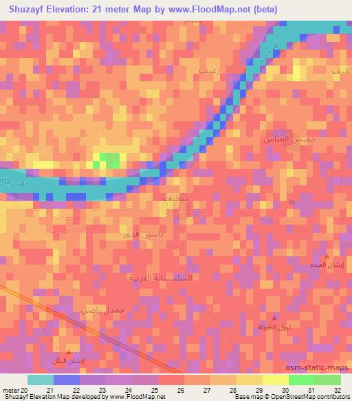 Shuzayf,Iraq Elevation Map