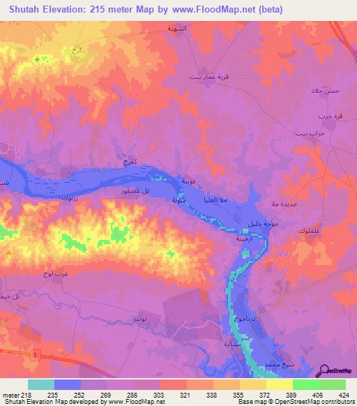 Shutah,Iraq Elevation Map