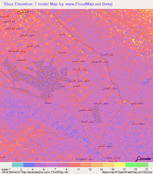 Shus,Iraq Elevation Map