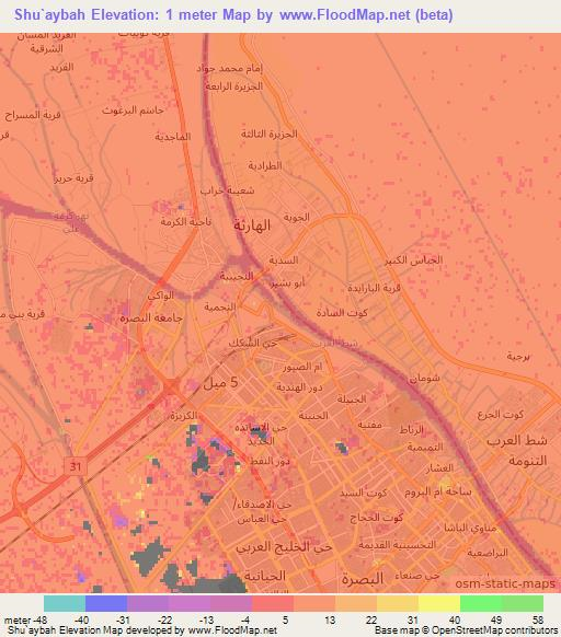 Shu`aybah,Iraq Elevation Map