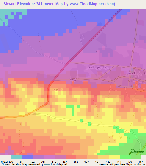 Shwari,Iraq Elevation Map